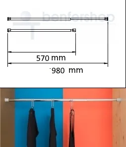 Ausziehbare Kleidestange von 57 bis 98 cm.